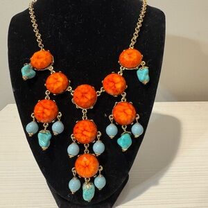 Vibrant Orange and Turquoise Statement Necklace